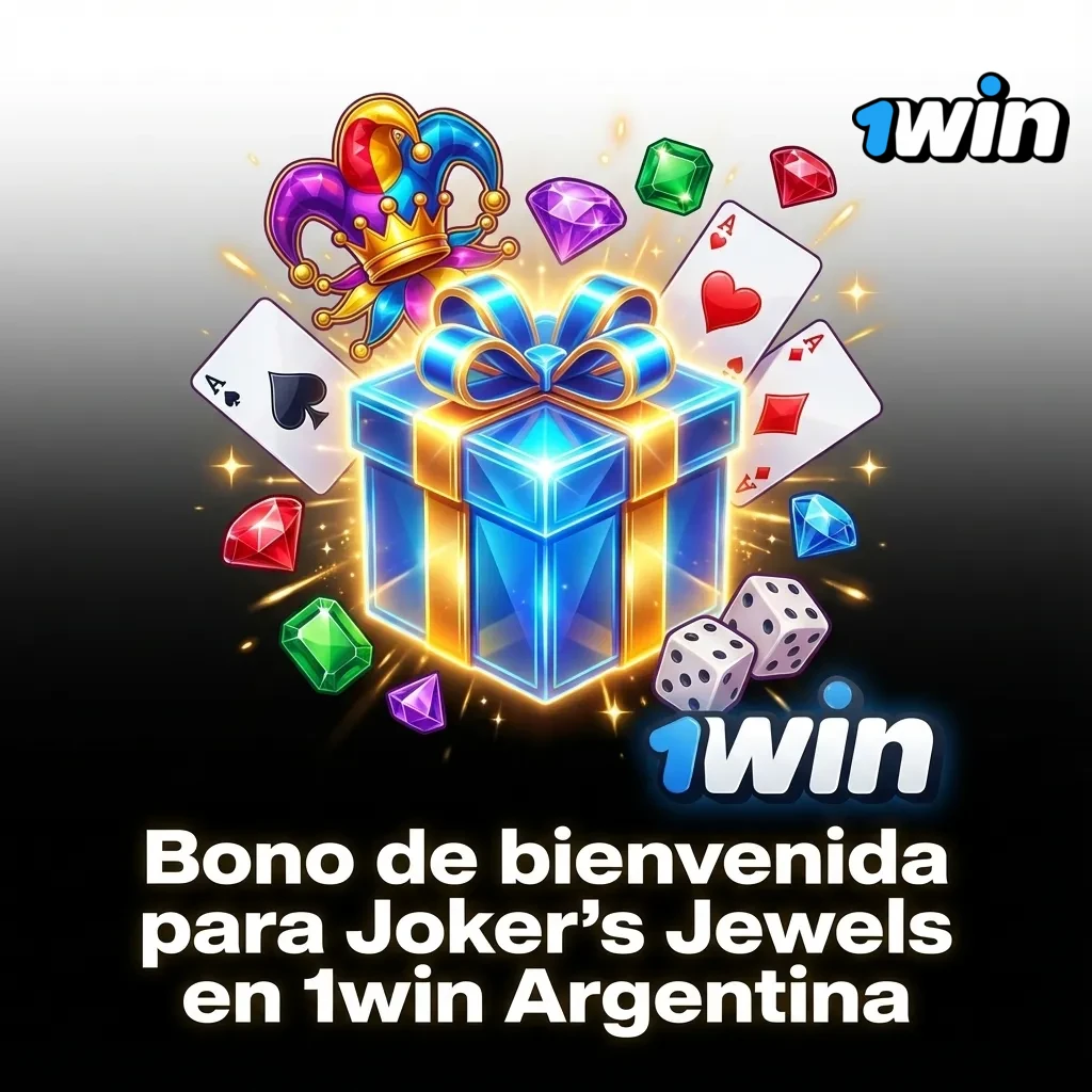 Banner de bono de bienvenida 1win Argentina para jugar Joker's Jewels online con depósito mínimo y rollover obligatorio