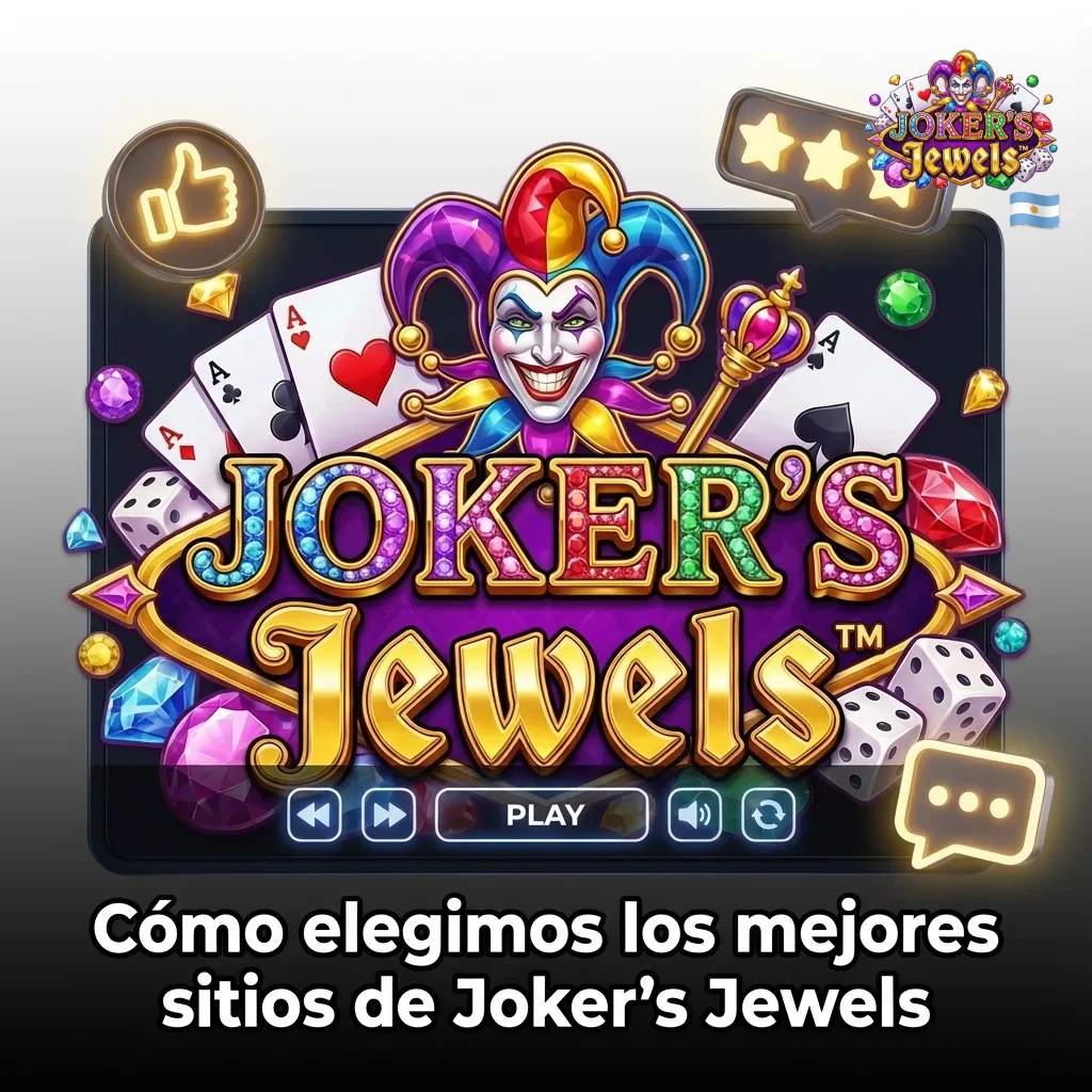 Ilustración de jugadores evaluando casinos online de Joker's Jewels con iconos de seguridad, pagos, móvil y soporte