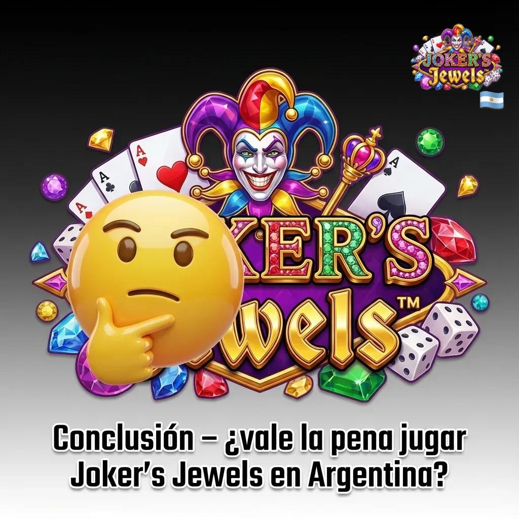 Conclusión sobre tragamonedas Joker's Jewels en Argentina, resaltando RTP 96,5%, volatilidad media y juego responsable