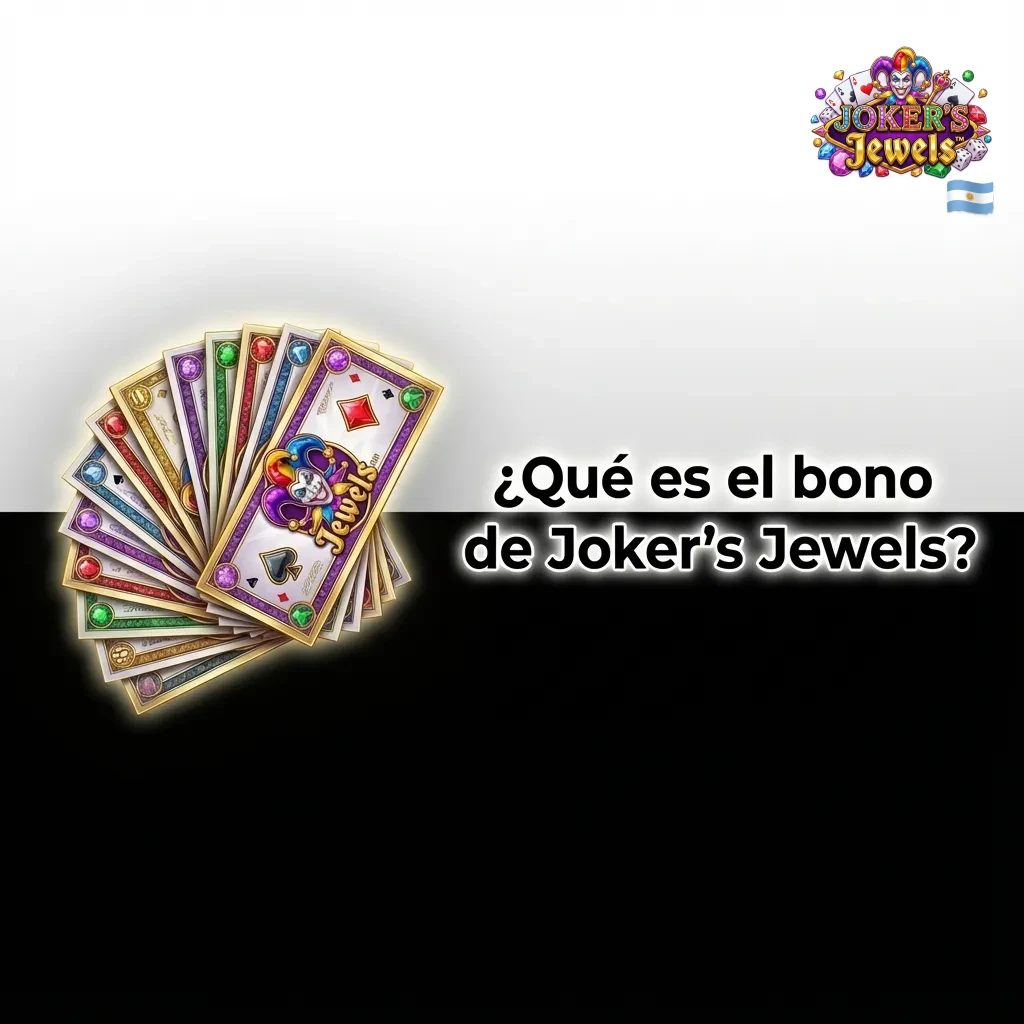 Ilustración de tragamonedas Joker’s Jewels con fichas de casino y texto sobre bono de bienvenida y giros gratis