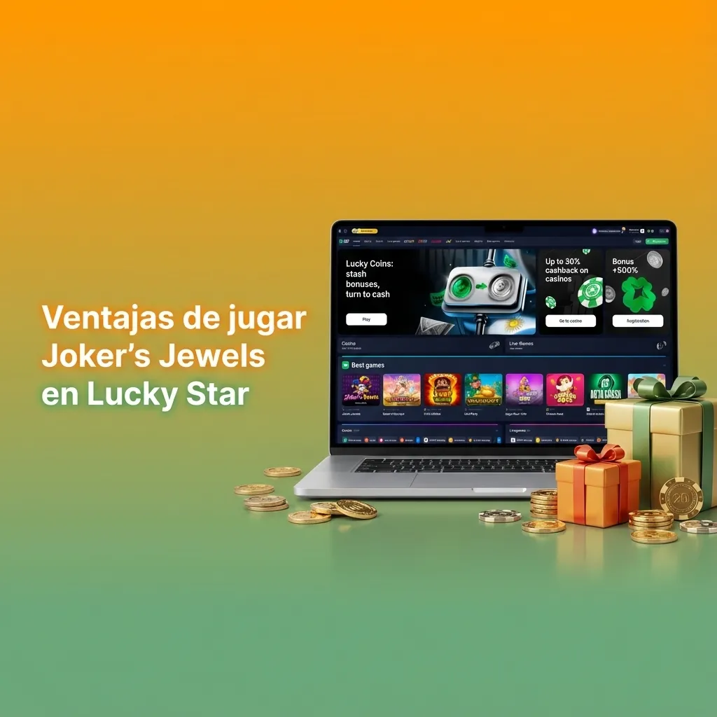Banner en español sobre ventajas de jugar Joker's Jewels en Lucky Star Argentina, con lista de beneficios destacados